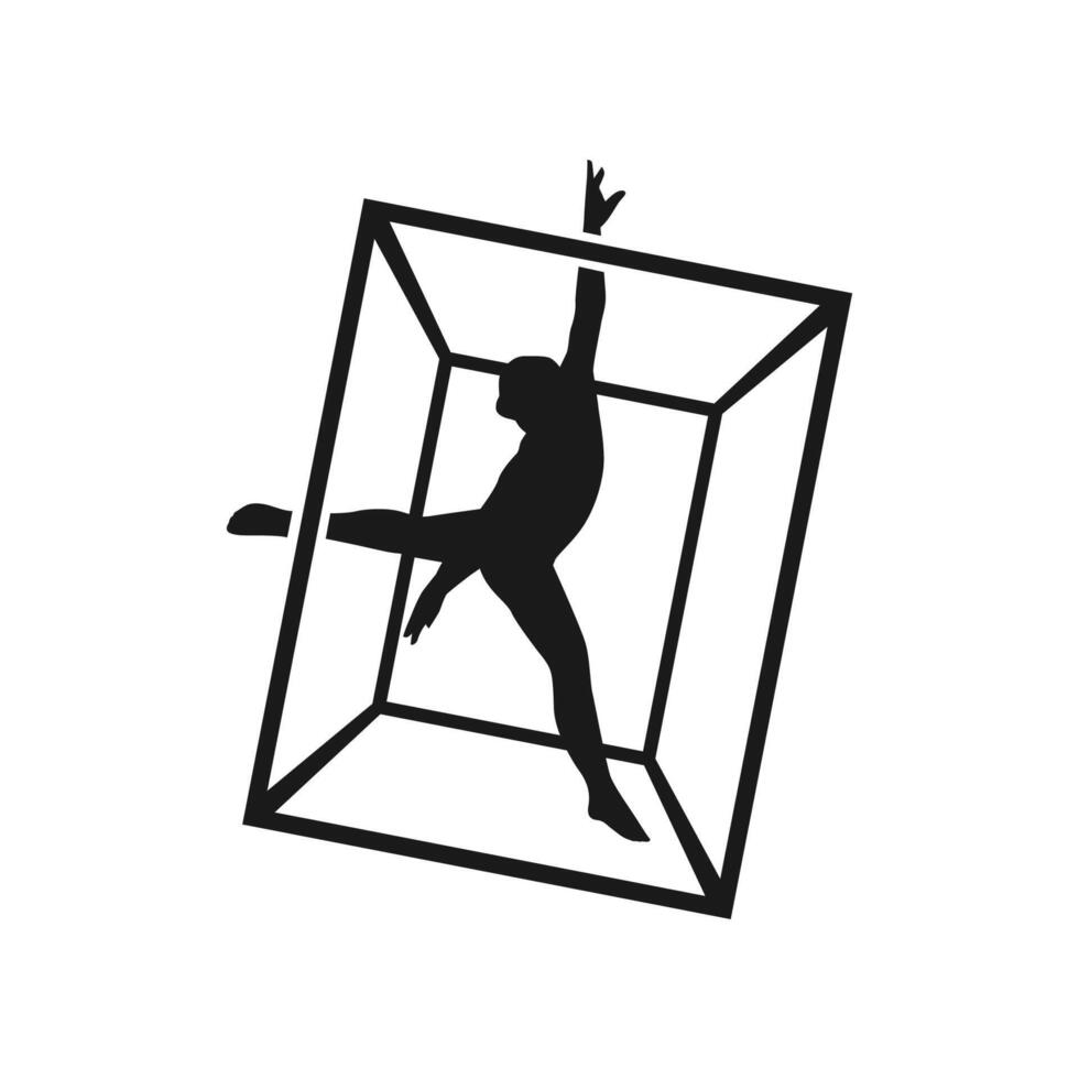 silhueta do uma pessoa dentro uma caixa fazendo uma salto vetor ilustração