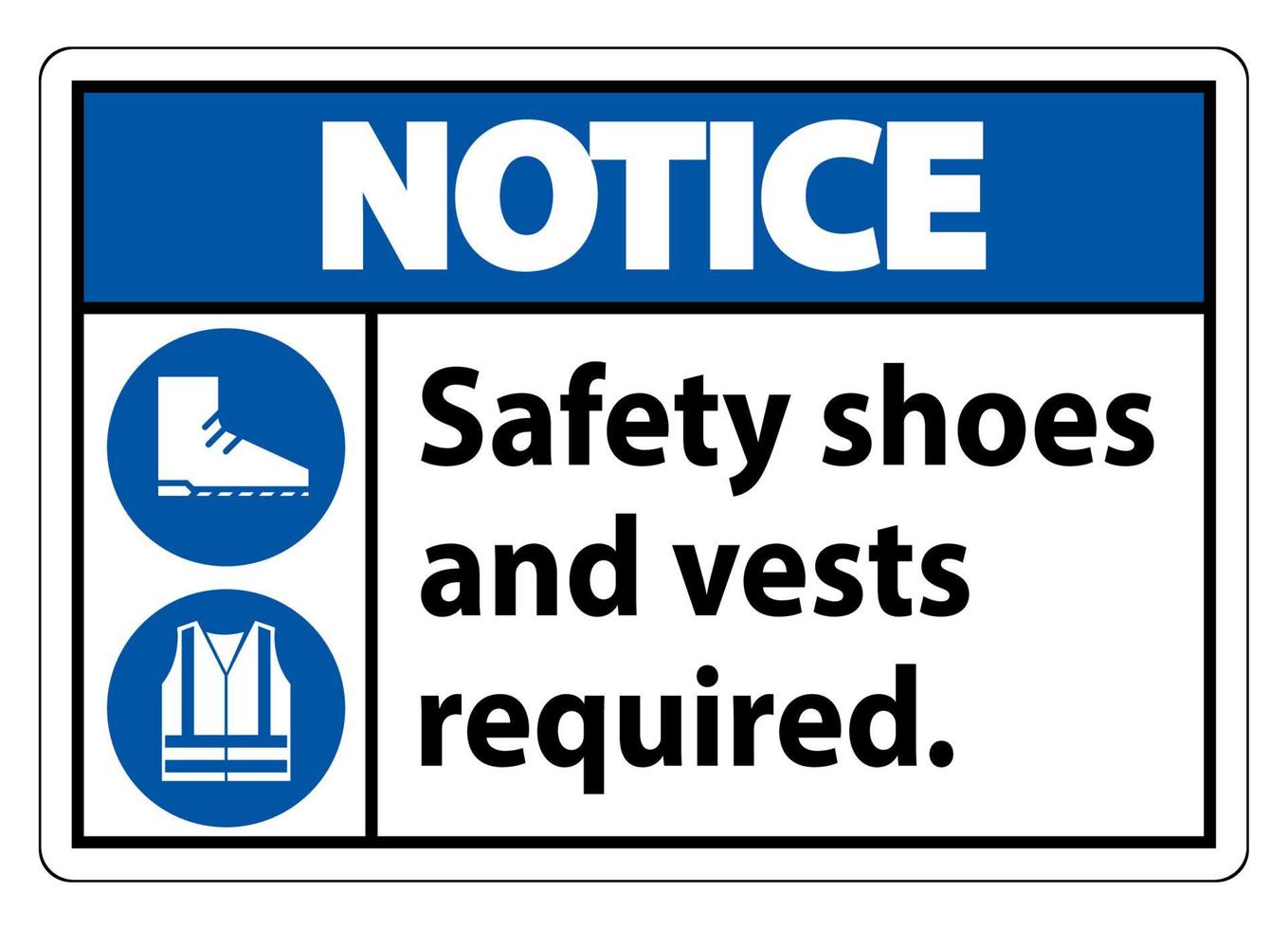 Observe o sinal de sapatos de segurança e colete necessários com os símbolos ppe vetor