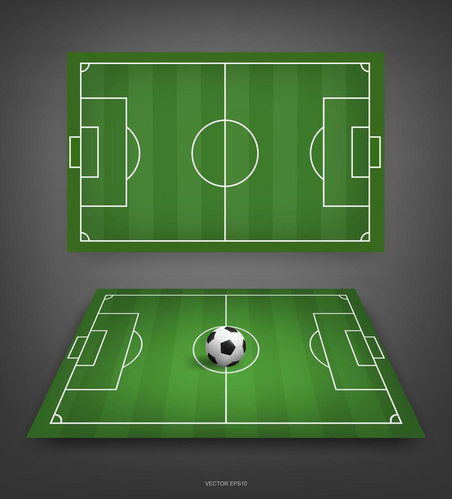 campo de futebol ou fundo de campo de futebol com bola de futebol. quadra de grama verde para criar jogo de futebol. vetor. vetor