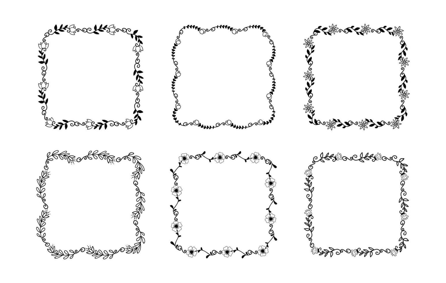 coleção de conjunto de elementos de bordas desenhadas à mão, vetor de ornamento floral redemoinho