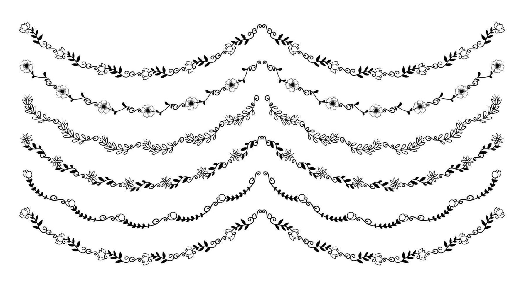 coleção de conjunto de elementos de bordas desenhadas à mão, vetor de ornamento floral redemoinho