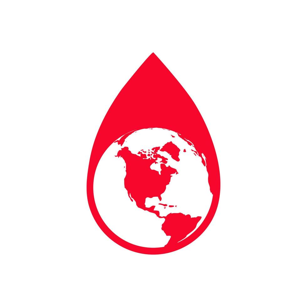 gota de sangue vermelho com o ícone do planeta Terra. vetor