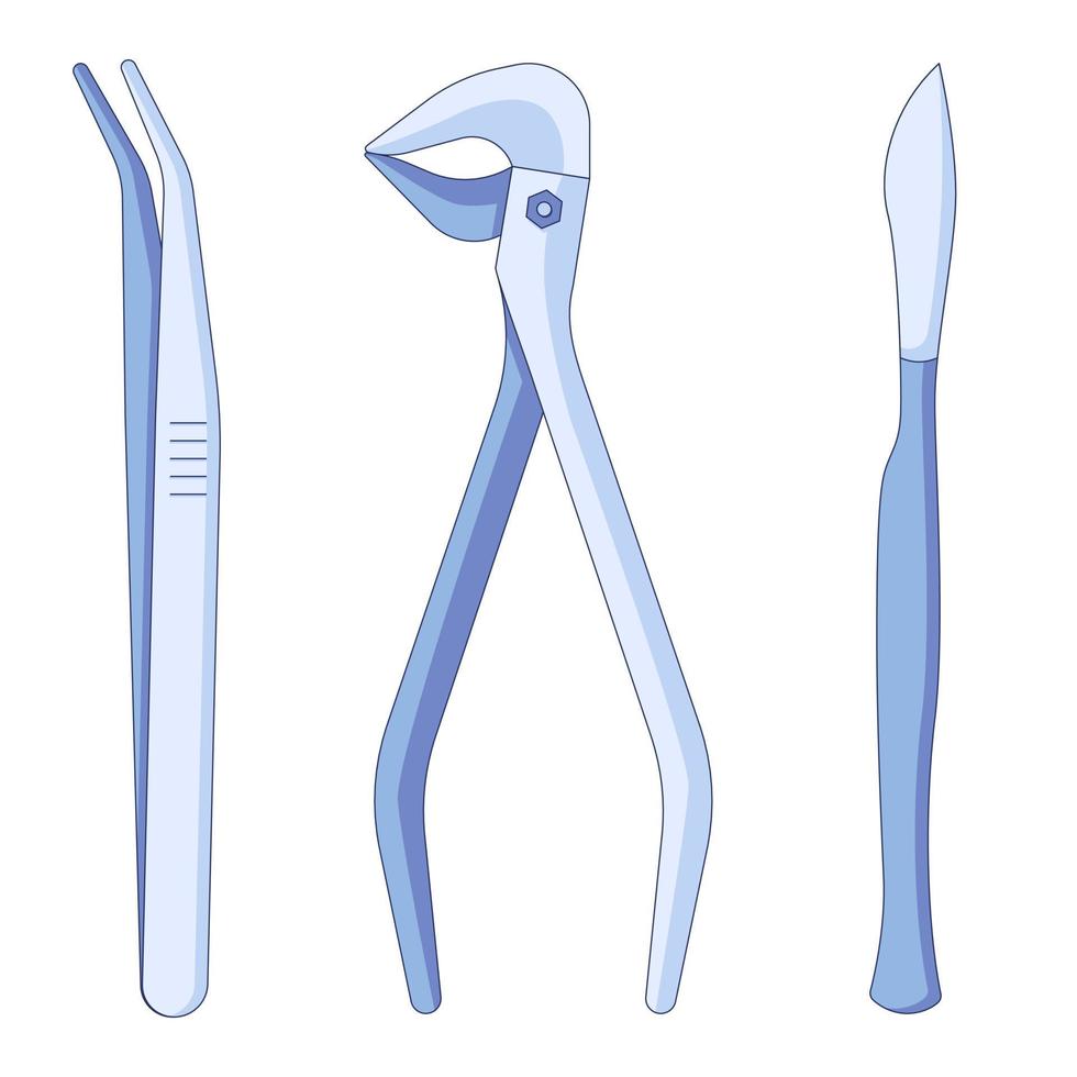 conjunto de ícones de ferramentas e instrumentos odontológicos. A estomatologia fornece o ícone do vetor em um estilo simples, isolado em um fundo branco.