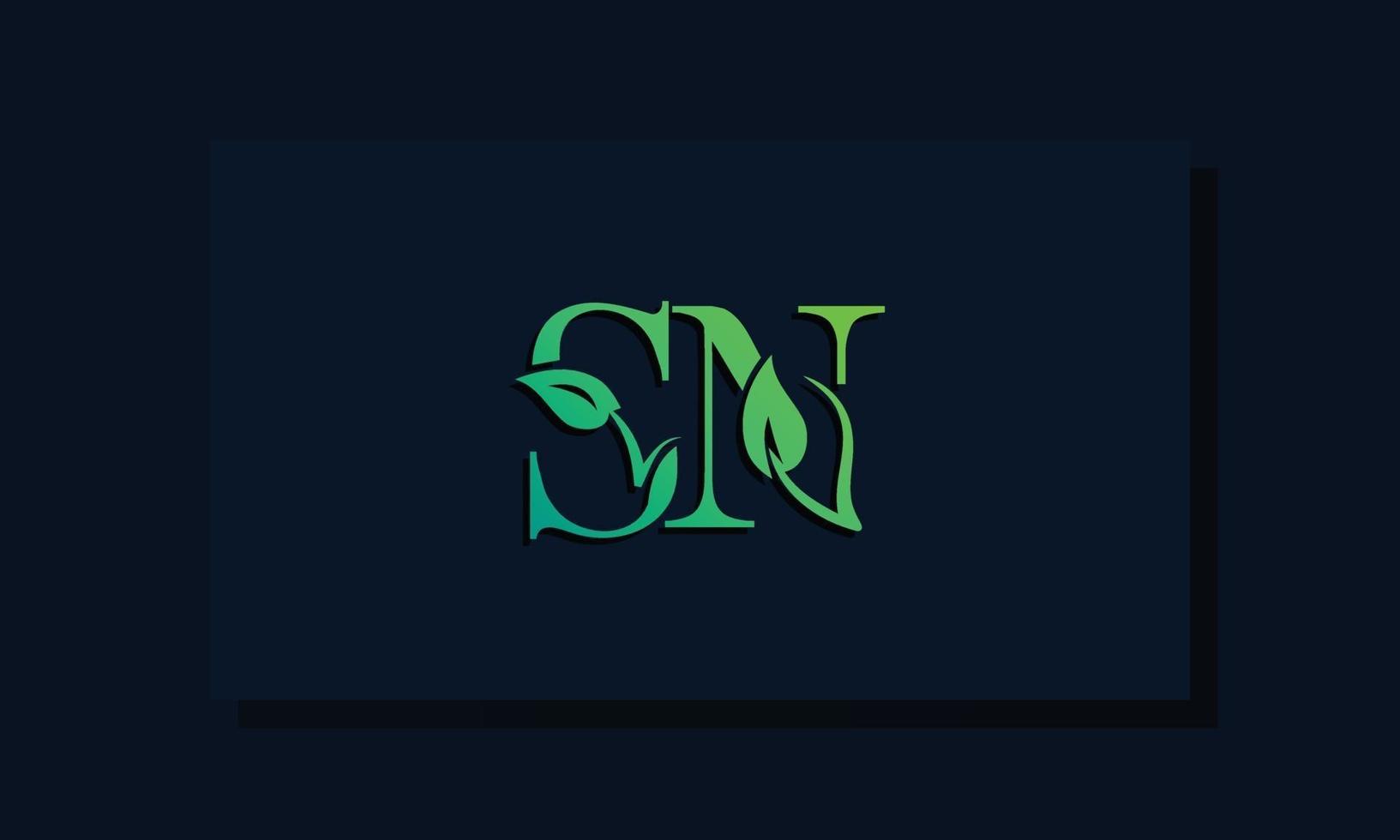 logotipo sn inicial em estilo folha mínimo vetor