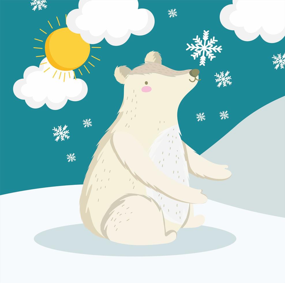 urso polar sentado na neve vetor