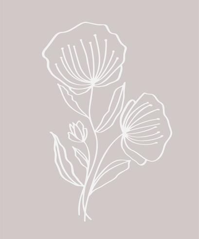 Desenho de flores modernas desenhadas e desenho floral com linha-arte, design de casamento de ilustração vetorial para t-shirts, sacos, para cartazes, cartões vetor