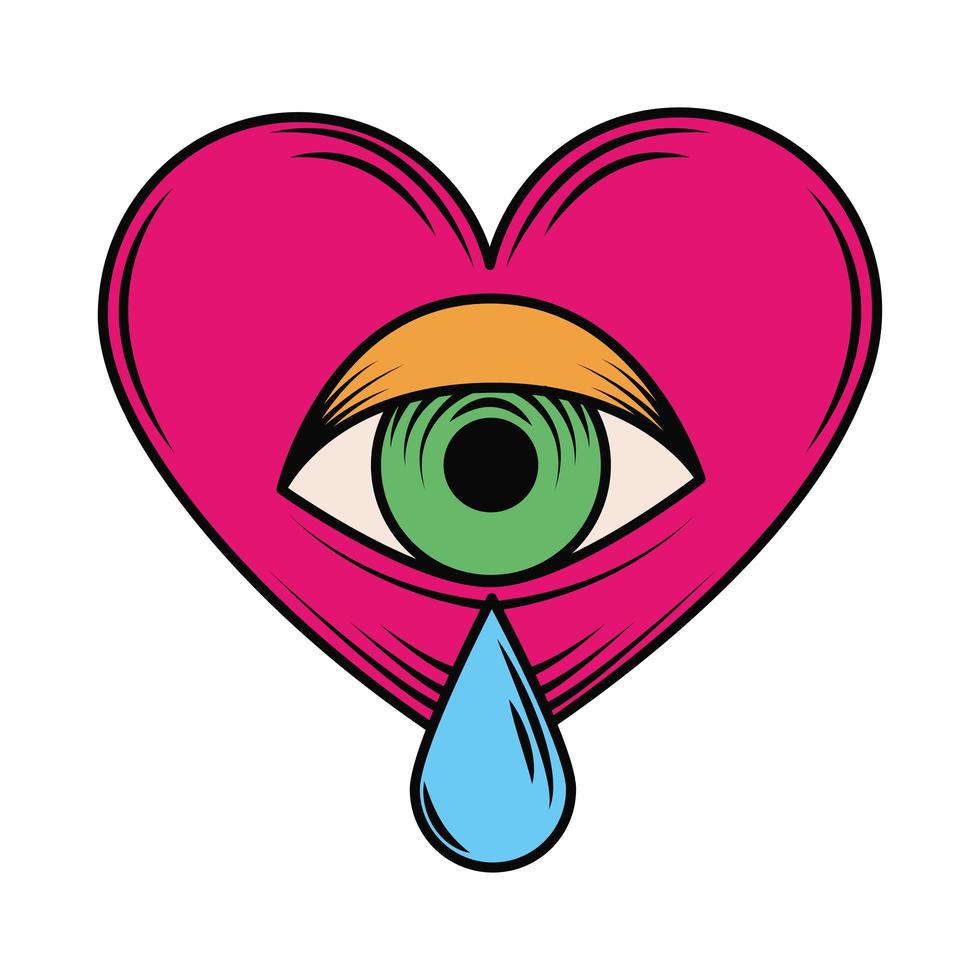 tatuagem de coração olho chorando vetor