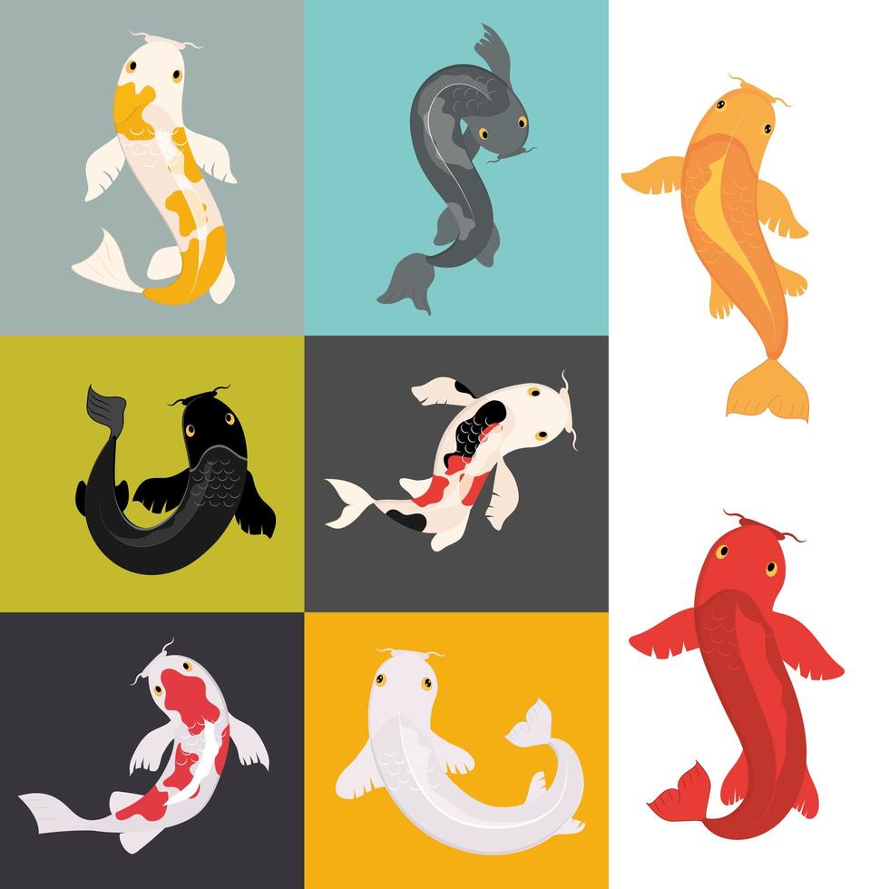 conjunto de ícones de peixes koi vetor