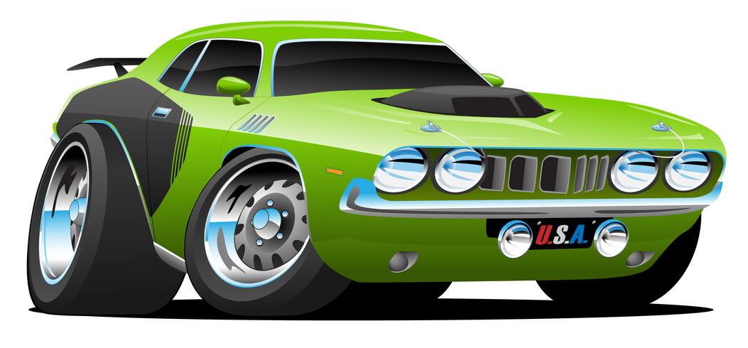 Ilustração em vetor Cartoon clássico dos anos 70 estilo americano Muscle Car