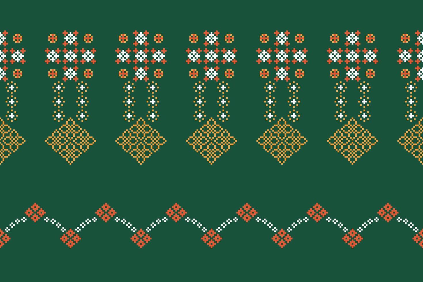 étnico geométrico tecido padronizar Cruz ponto.ikat bordado étnico oriental pixel padronizar verde fundo. resumo,vetor,ilustração. textura,vestuário,quadro,decoração,motivos,seda papel de parede. vetor