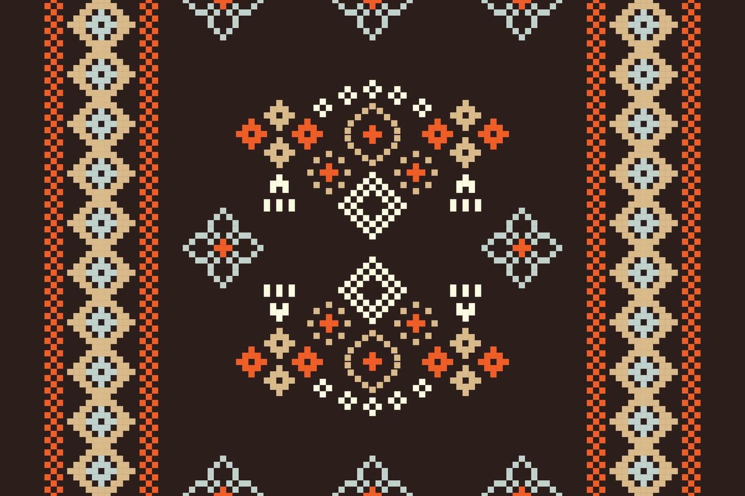 étnico geométrico tecido padronizar Cruz ponto.ikat bordado étnico oriental pixel padronizar Castanho fundo. resumo,vetor,ilustração. textura,vestuário,cachecol,decoração,motivos,seda papel de parede. vetor