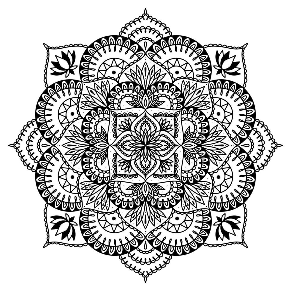 mandala para hena, mehndi, tatuagem, decoração, coloração livro. decorativo volta enfeites. étnico oriental circular enfeite vetor. antiestresse terapia desenhando vetor