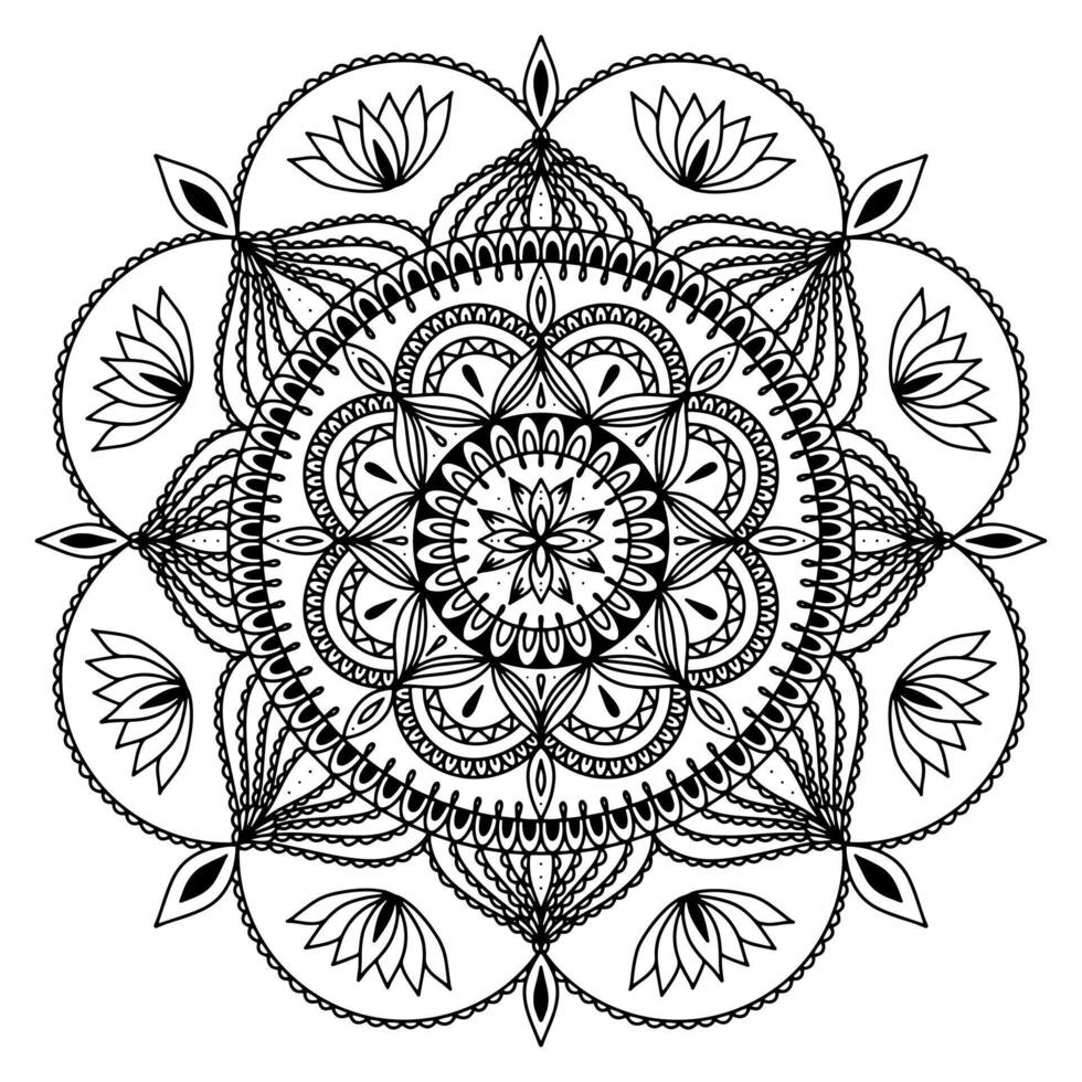 mandala para hena, mehndi, tatuagem, decoração, coloração livro. decorativo volta enfeites. étnico oriental circular enfeite vetor. antiestresse terapia desenhando vetor