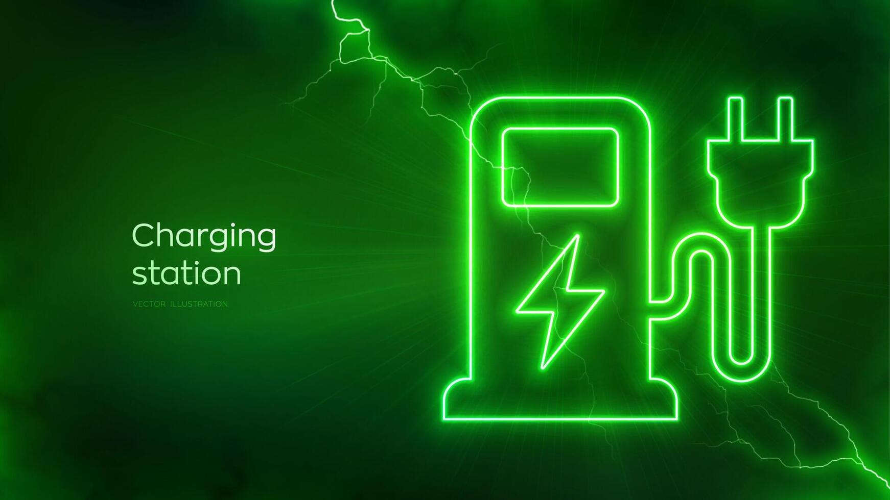 elétrico veículos cobrando ponto. cobrando estação ícone com elétrico energia brilho. elétrico fornecem estação. energia eficiência. alternativo combustível. elétrico descarga efeitos. vetor ilustração.