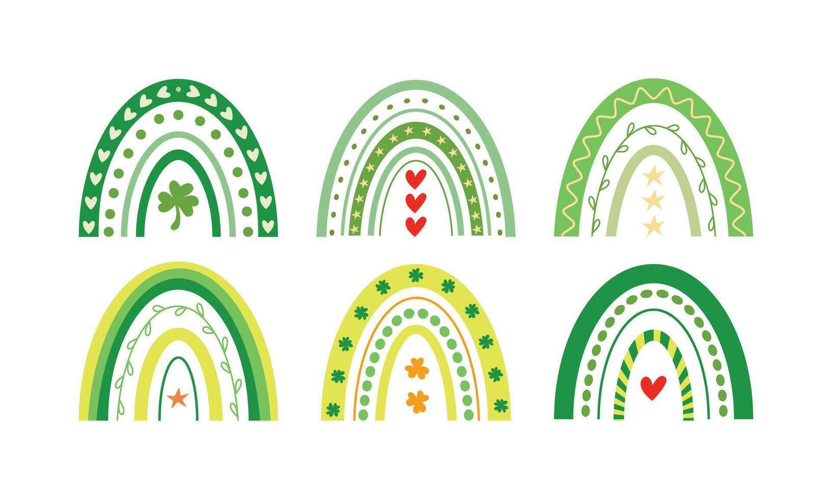 st. patrick s dia arco-íris. conjunto do 6 mão desenhado fofa boho arco-íris. santo patricks dia clipart vetor