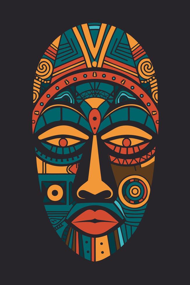 africano tribal mascarar parede arte vetor ilustração, tribal máscaras para quadro, Armação arte