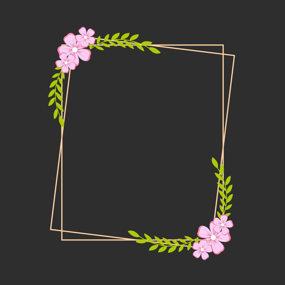 moldura de flor feita de flores de cerejeira desenhadas à mão com linhas de contorno em fundo preto. coleção de grinaldas circulares naturais para convites de casamento ou noivado. ilustração vetorial vetor