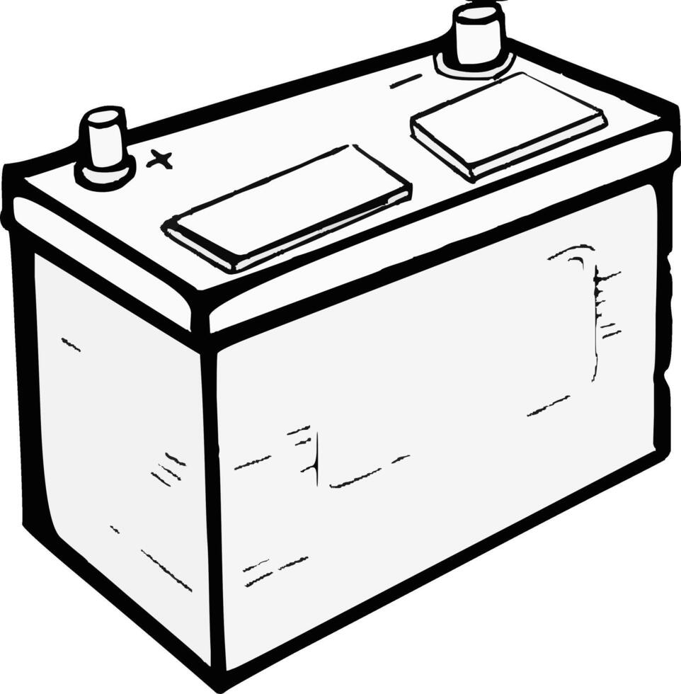 ilustração do uma Preto e branco carro bateria em uma branco fundo. acumulador monocromático vetor. vetor