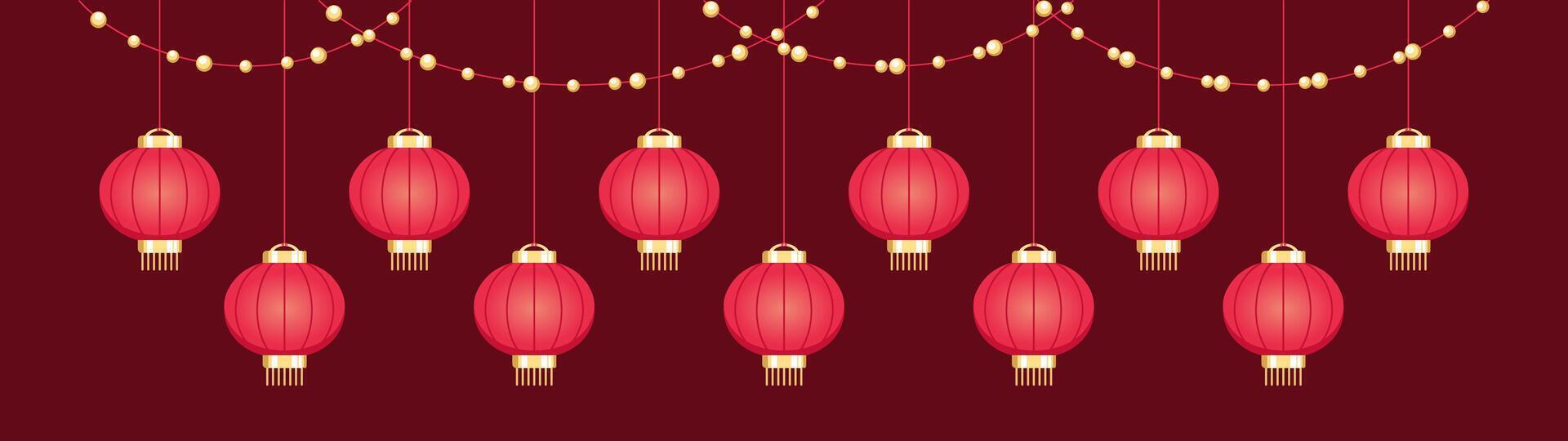 suspensão chinês lanternas bandeira fronteira, lunar Novo ano e meio do outono festival gráfico vetor