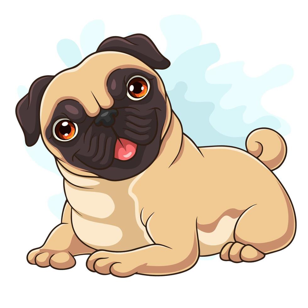 fofa pug cachorro desenho animado isolado em branco fundo vetor