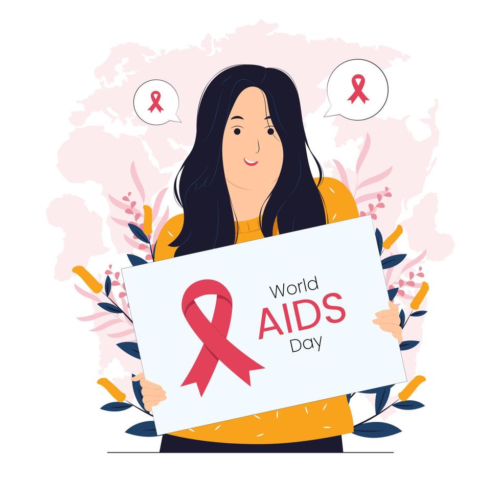 mulher segurando cartaz na ilustração do conceito do Dia Mundial da AIDS vetor