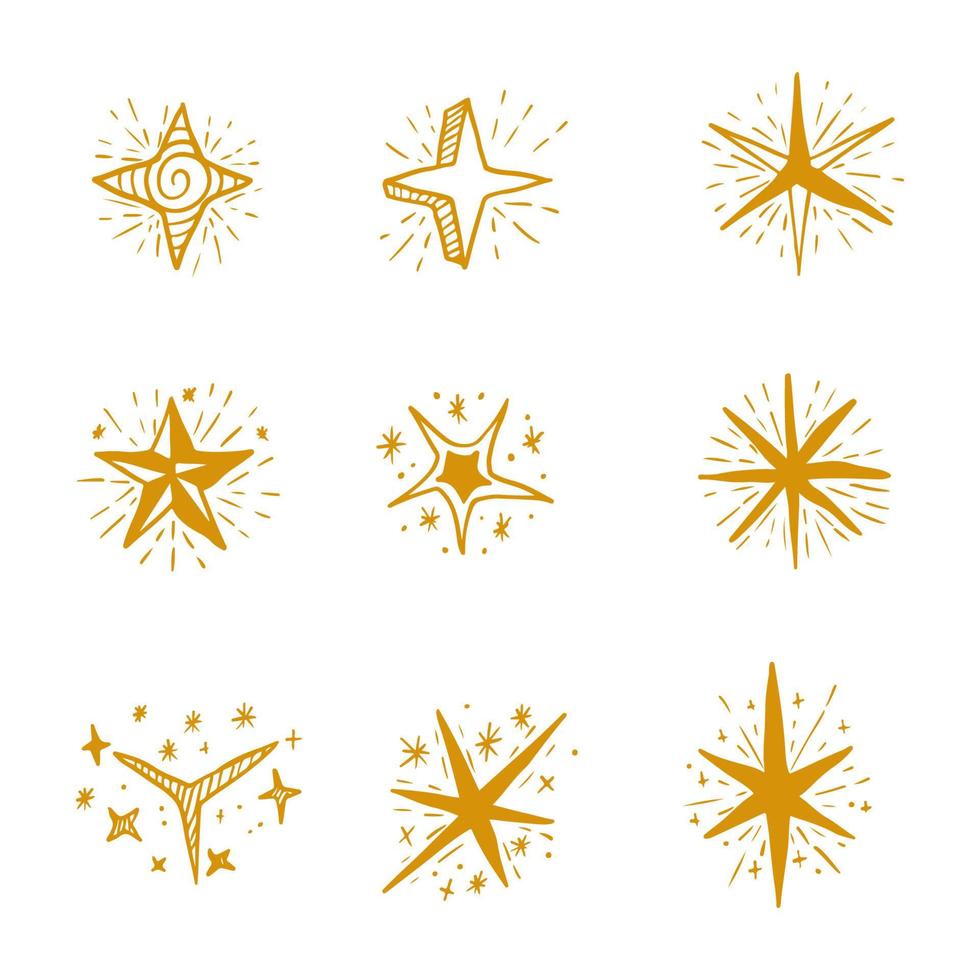 conjunto de mão desenhar ícone ilustração estrelas brilhantes, estrelas cintilantes, estrelas cintilantes vetor