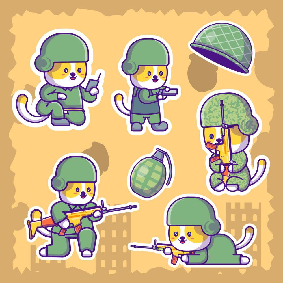 adesivos de ilustração de desenho animado de soldado fofo vetor