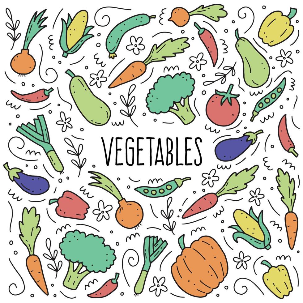 mão desenhado conjunto de vegetais. ilustração em vetor de estilo doodle skecth.