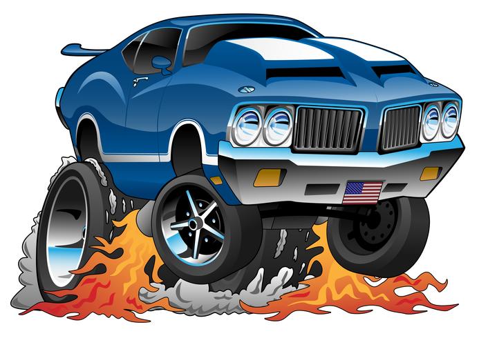 Ilustração em vetor Cartoon clássico dos anos setenta American Muscle Car Hot Rod