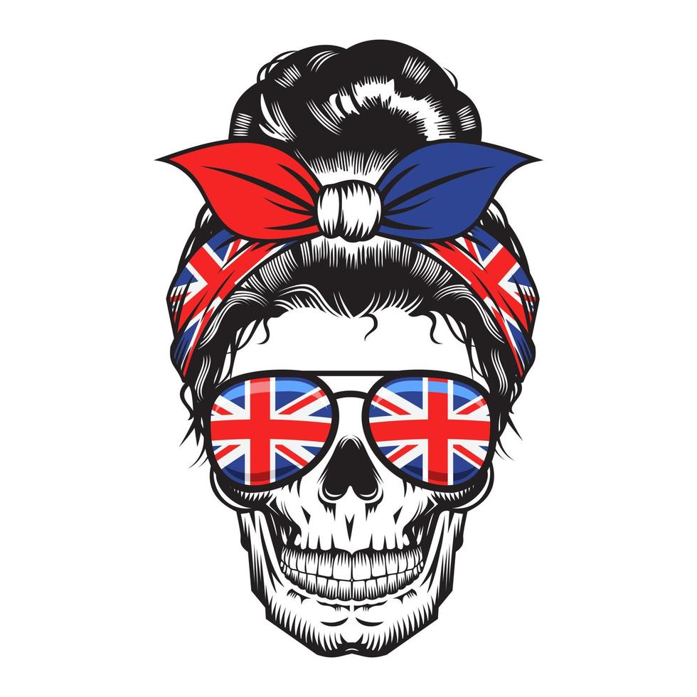 crânio mãe inglaterra headband design britânico em fundo branco. dia das Bruxas. Ícones ou logotipos de cabeça de crânio. ilustração vetorial. vetor