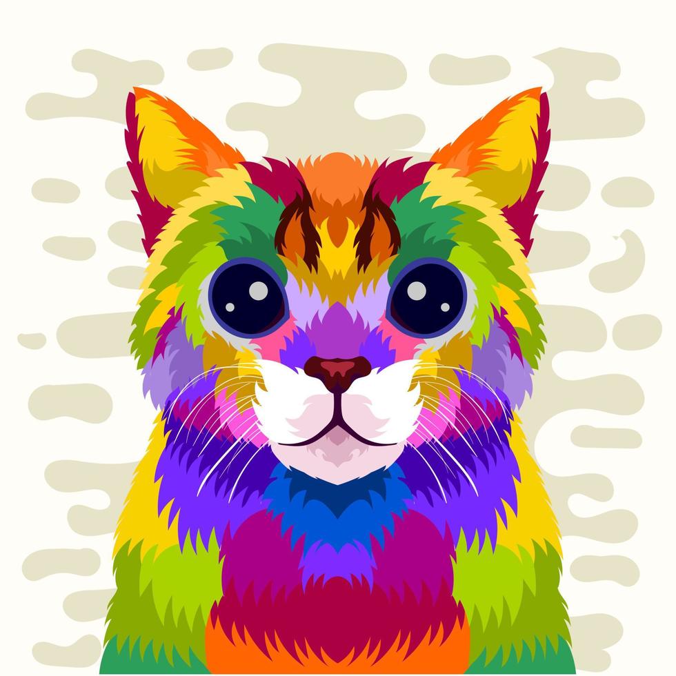 ilustração de gato colorido com estilo pop art vetor