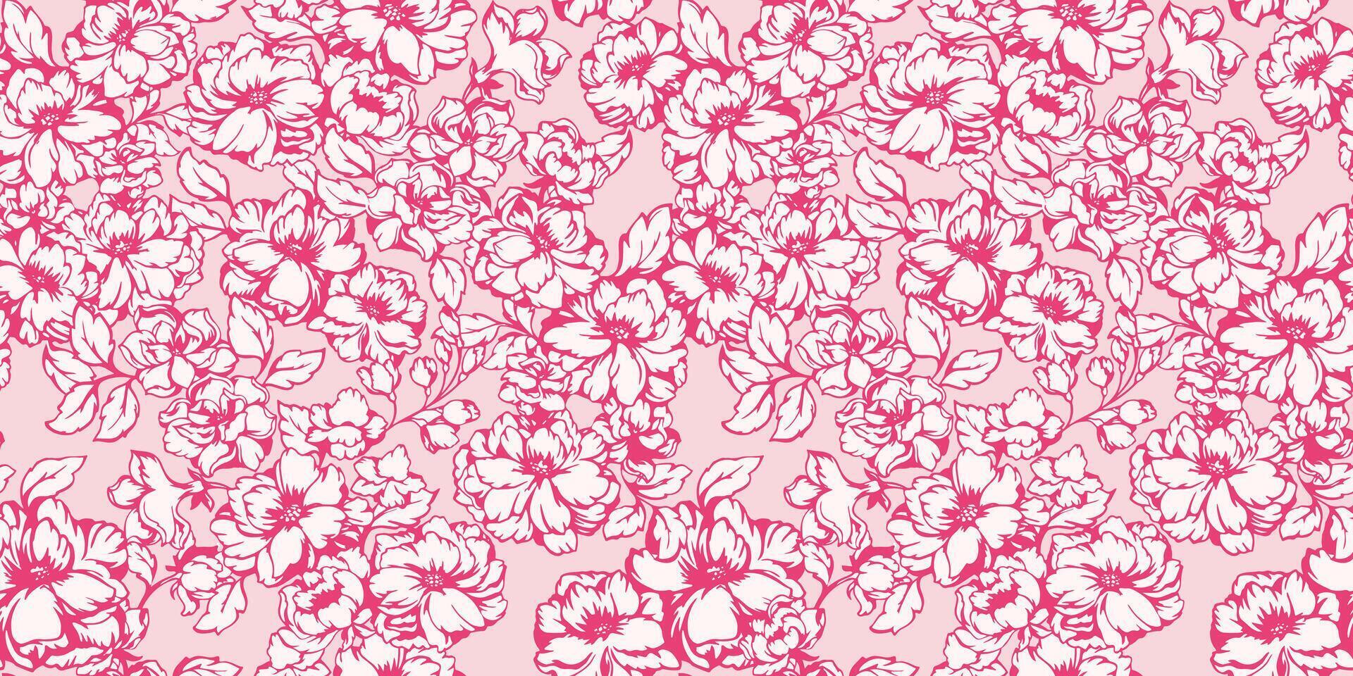 desatado, artístico florescendo textura flores padronizar. vetor desenhado silhuetas do abstrato estilizado peônias, rosas. monótono Rosa floral fundo. modelo para projeto, têxtil, moda, tecido