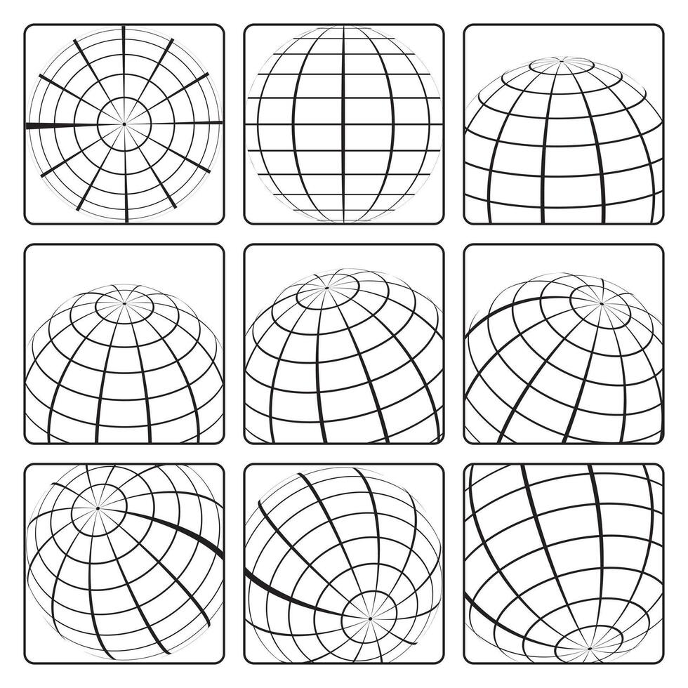 coleção do esboço globo logotipos dentro quadros vetor