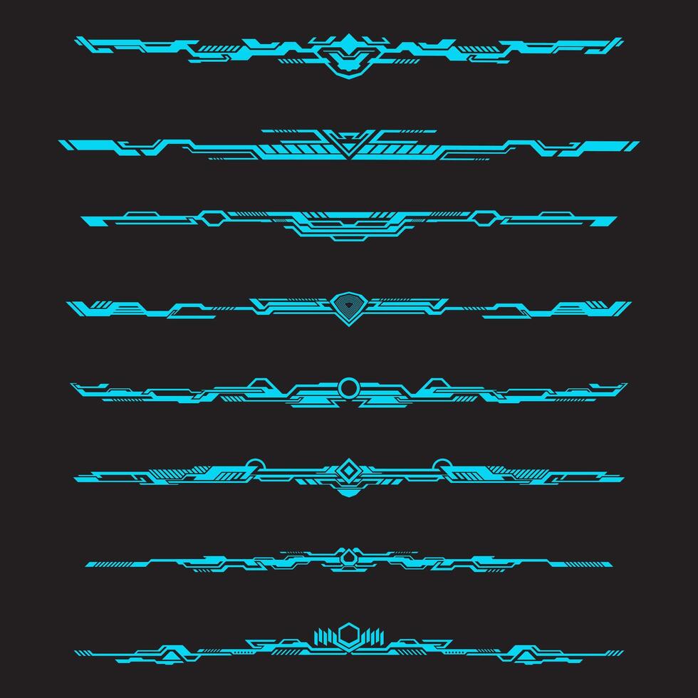 coleção do tecnologia fronteiras. digital ficção científica divisor. futurista cyber techno hud fronteira vetor