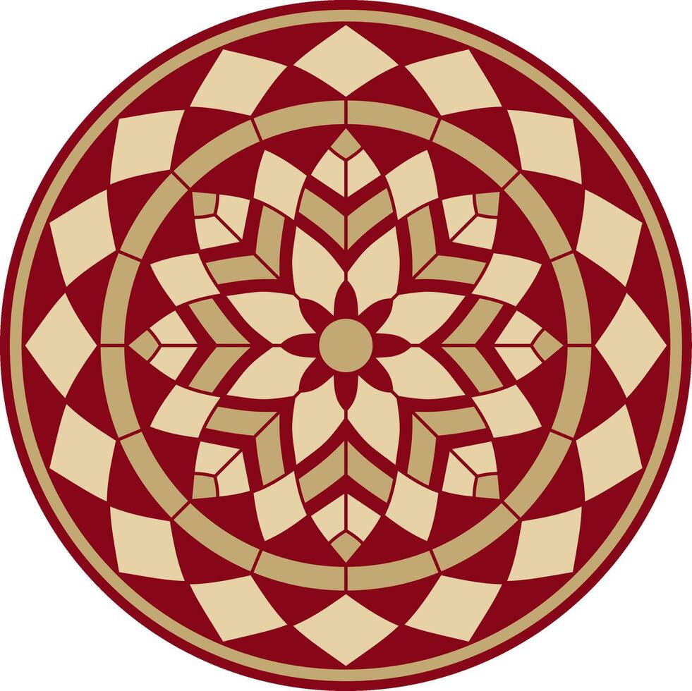 vetor ouro e vermelho volta padronizar. mosaico círculo, geométrico ornamento. esboçado flor