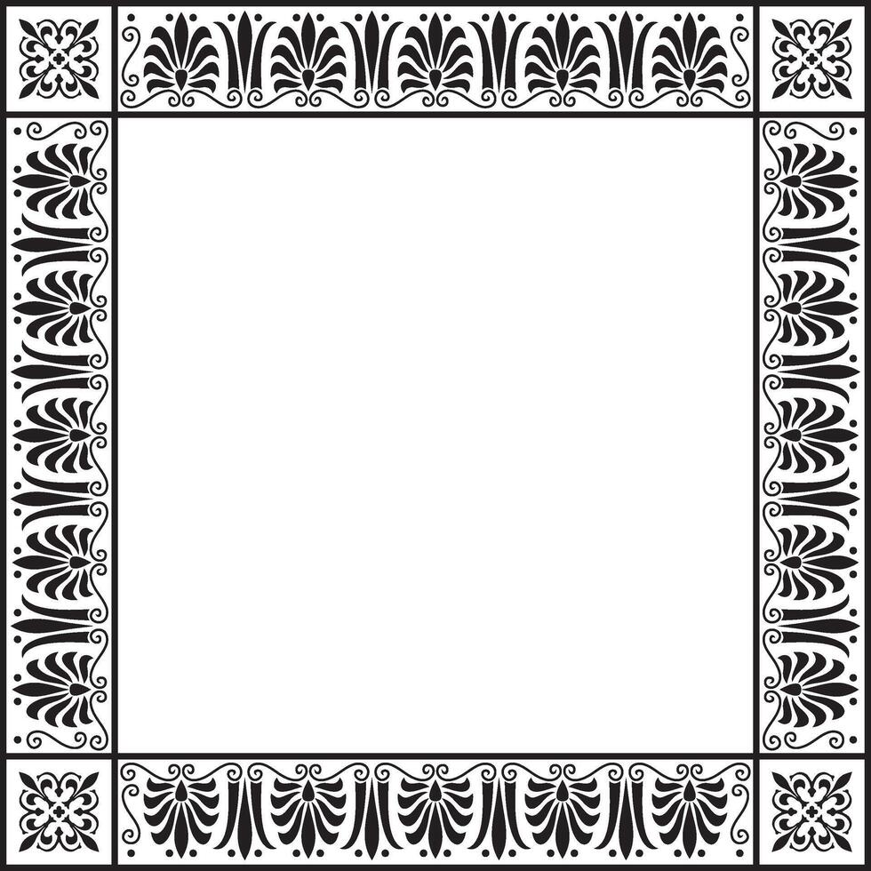 vetor monocromático Preto quadrado clássico grego ornamento. europeu ornamento. fronteira, quadro, Armação antigo Grécia, romano Império