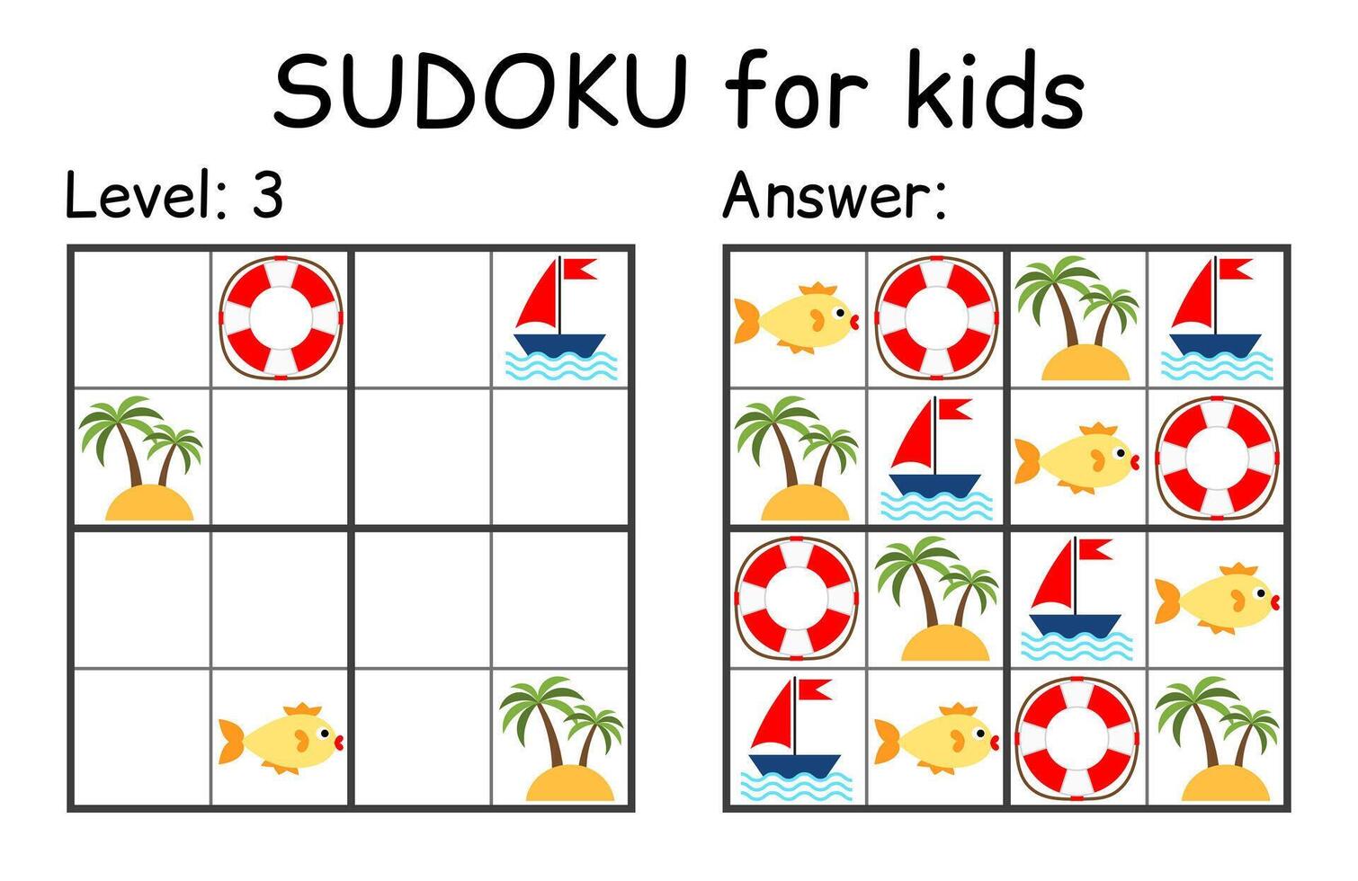 sudoku. crianças e adulto matemático mosaico. crianças jogo. marinho tema. Magia quadrado. lógica enigma jogo. digital rebus vetor