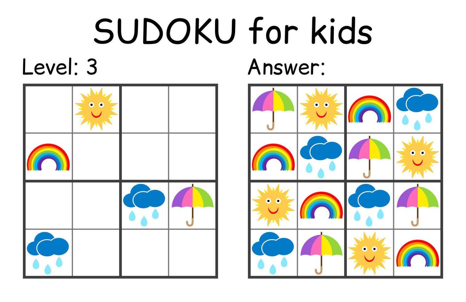 sudoku. crianças e adulto matemático mosaico. crianças jogo. clima tema. Magia quadrado. lógica enigma jogo. digital rebus vetor