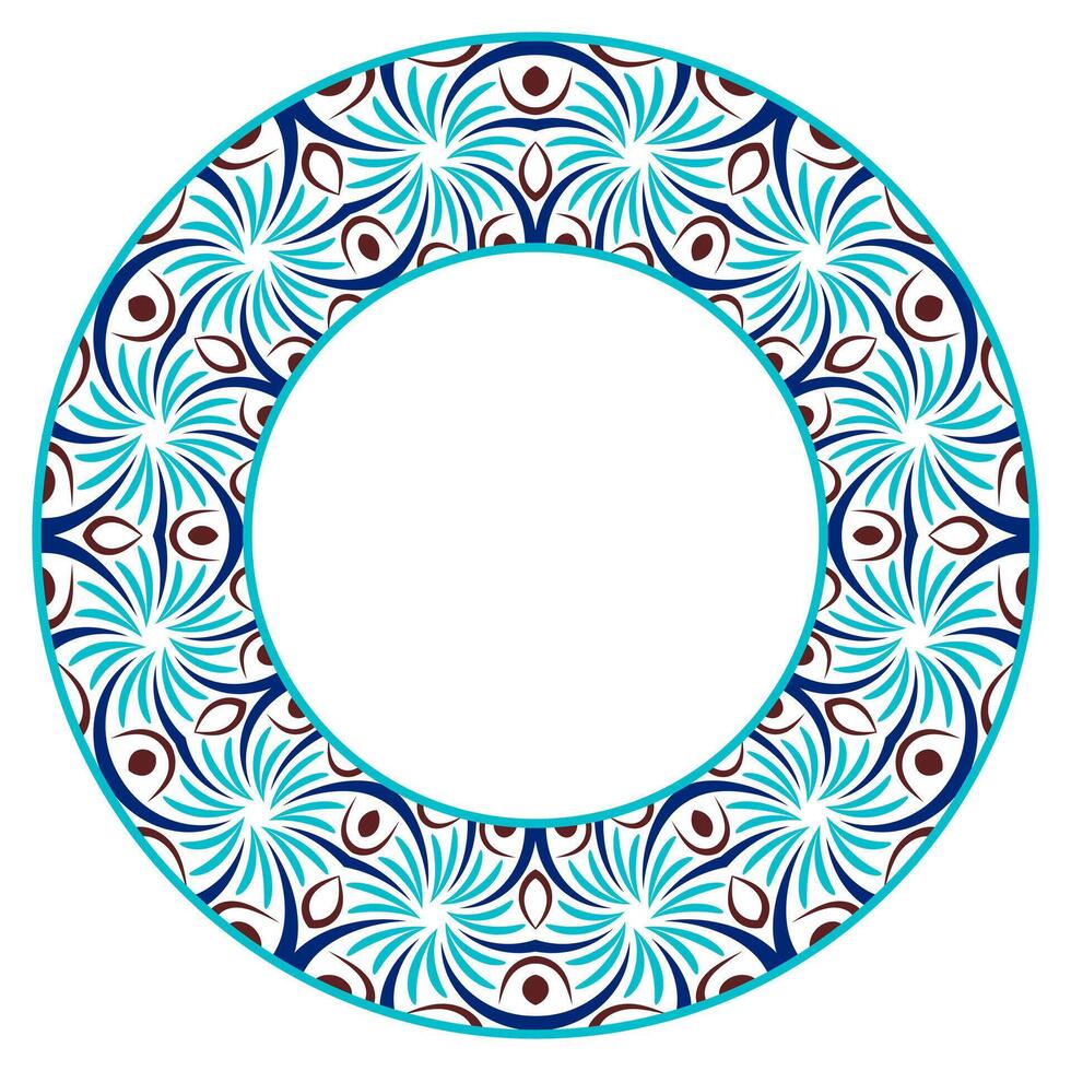 decorativo volta ornamento. cerâmico telha fronteira. padronizar para pratos ou pratos. islâmico, indiano, árabe motivos. porcelana padronizar Projeto. abstrato floral enfeite fronteira vetor