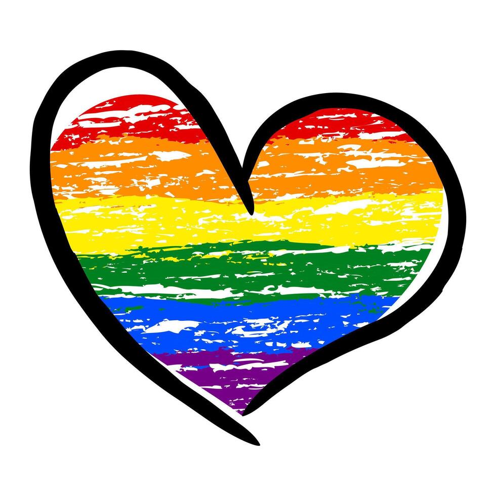 lgbt orgulho coração lésbica, gay, bissexual, transgênero. arco Iris bandeira. lgbtq coração. gay e lésbica amar. lápis desenhando vetor