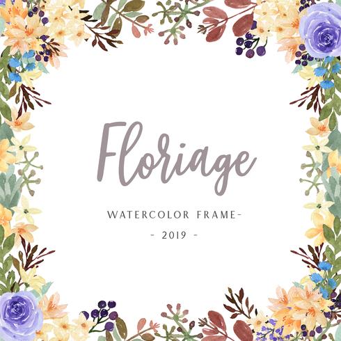 Aquarela floral com borda de quadro de texto, exuberante aquarelle flores pintados à mão isolado no fundo branco. Design de flores decoração para cartão, salvar a data, cartões de convite de casamento, cartaz, banner. vetor