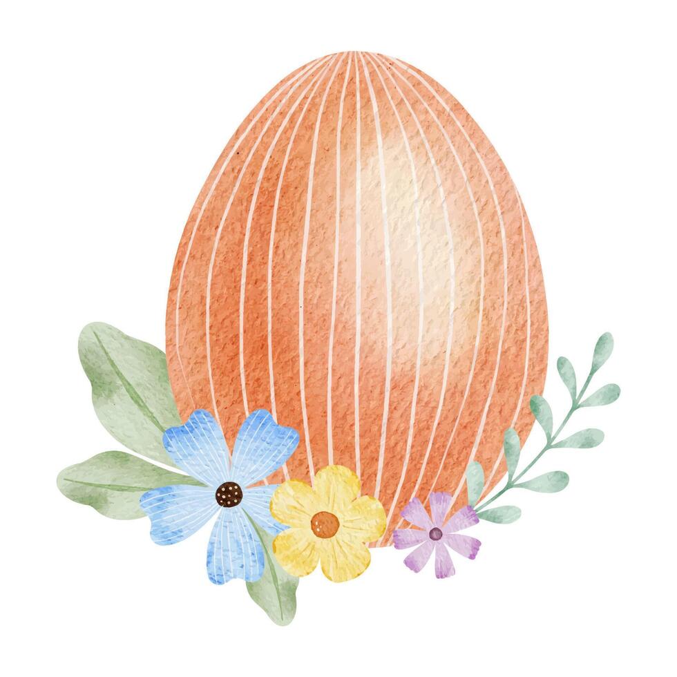 laranja Páscoa ovo, flores e folhas. pascal conceito com Páscoa ovos com pastel cores. isolado aguarela ilustração. modelo para Páscoa cartões, capas, cartazes e convites. vetor