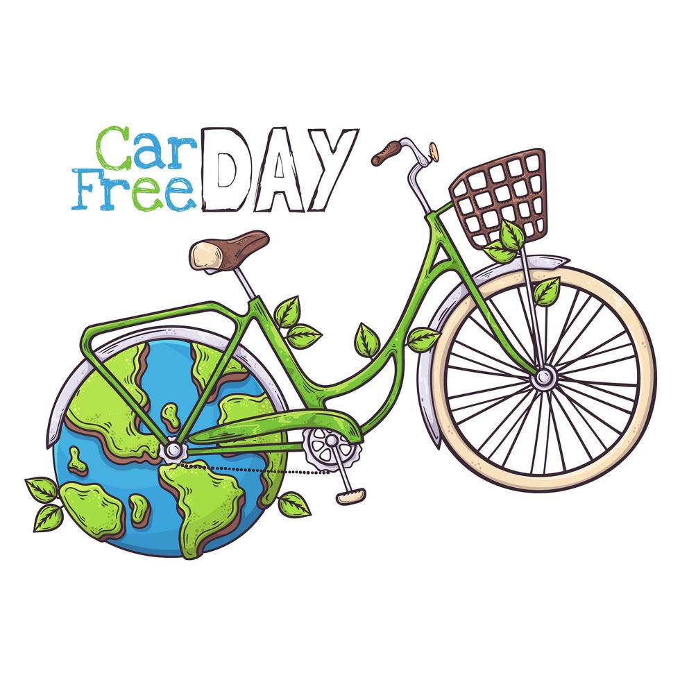 mão desenhada bicicleta símbolo do dia mundial livre de carros. vetor. vetor