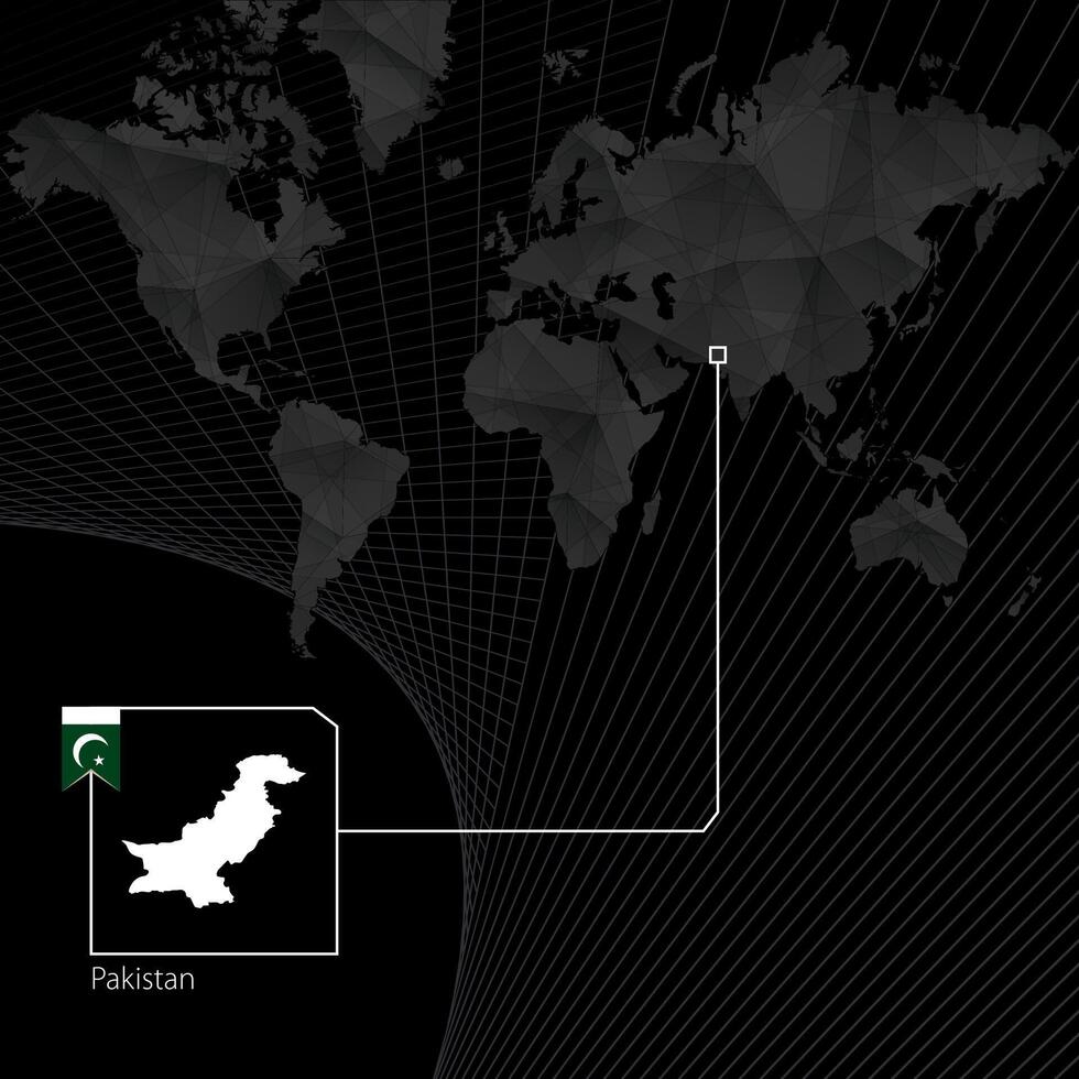 Paquistão em Preto mundo mapa. mapa e bandeira do Paquistão. vetor