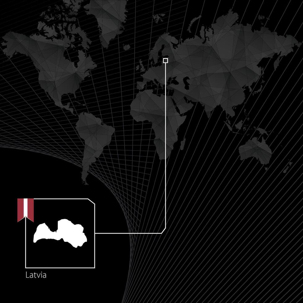 Letônia em Preto mundo mapa. mapa e bandeira do Letônia. vetor