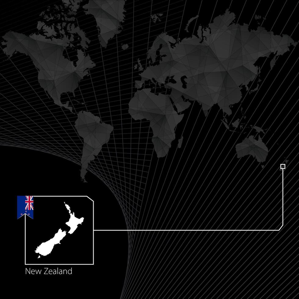 Novo zelândia em Preto mundo mapa. mapa e bandeira do Novo zelândia. vetor