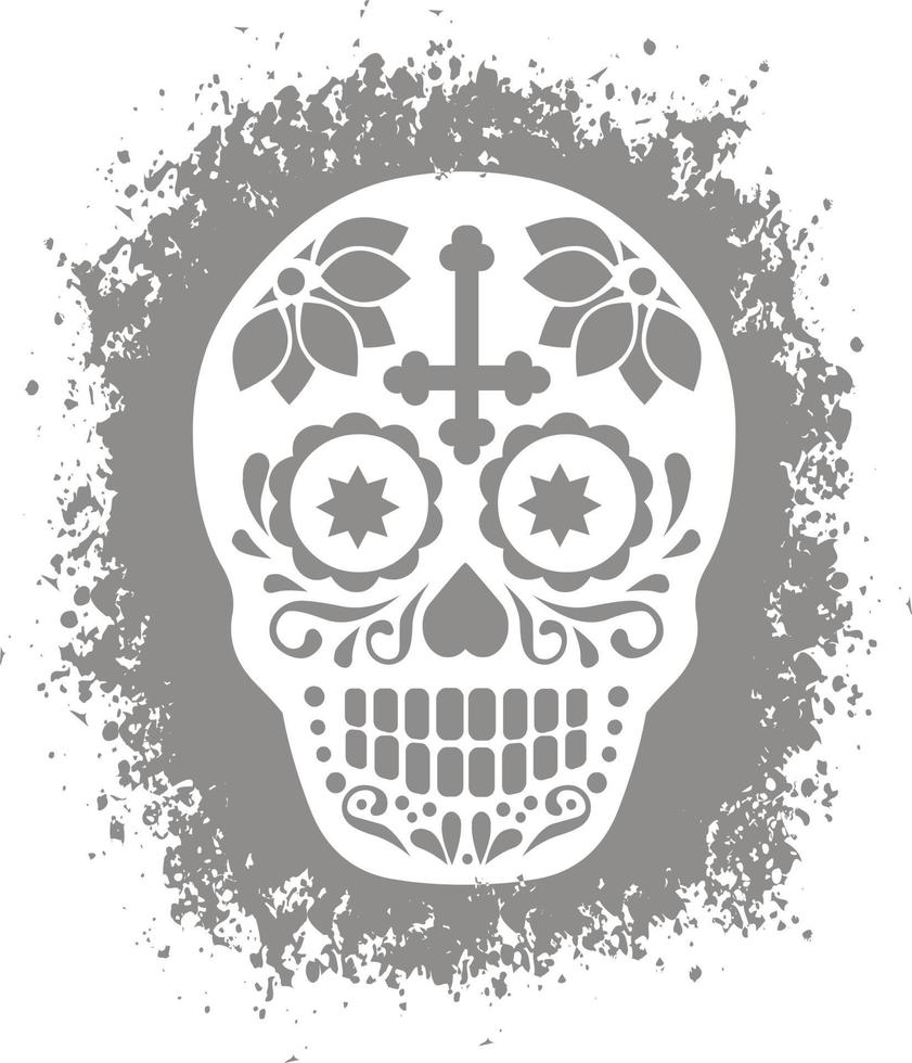 morte sagrada, dia dos mortos, caveira mexicana de açúcar, camisetas grunge vintage design vetor