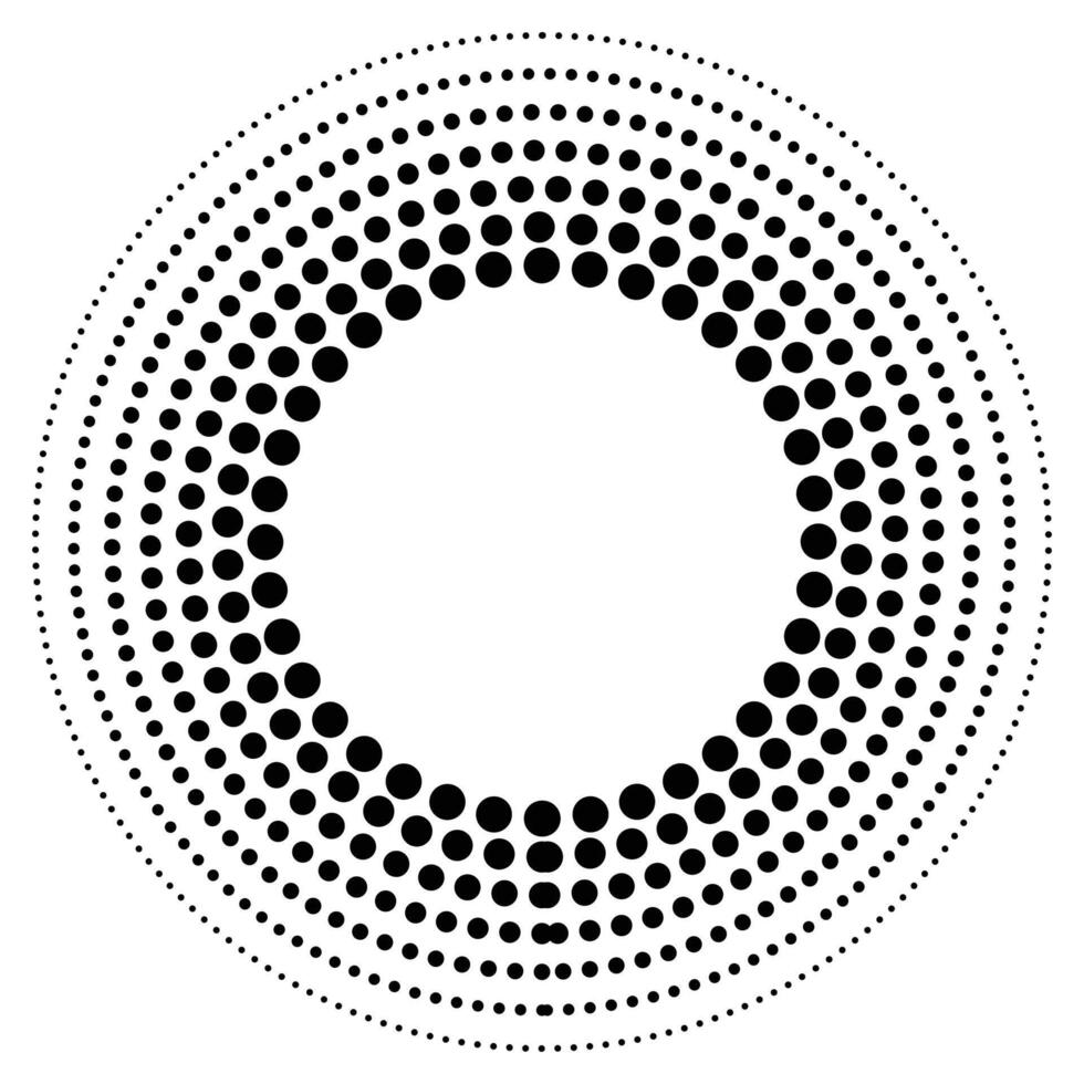 meio-tom pontos dentro círculo forma. Projeto elementos com circular meio-tom pontos. volta pontilhado quadro. círculo pontos vetor