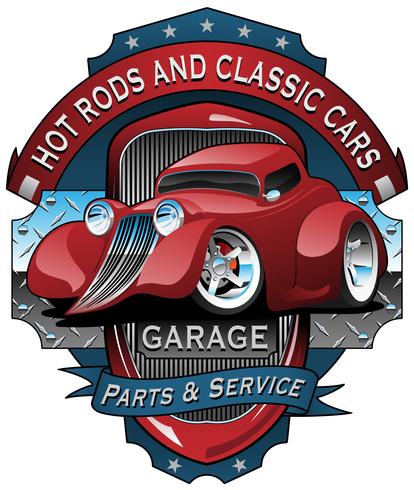 Hot Rods e carros clássicos Garagem Vintage sinal Vector Illustration