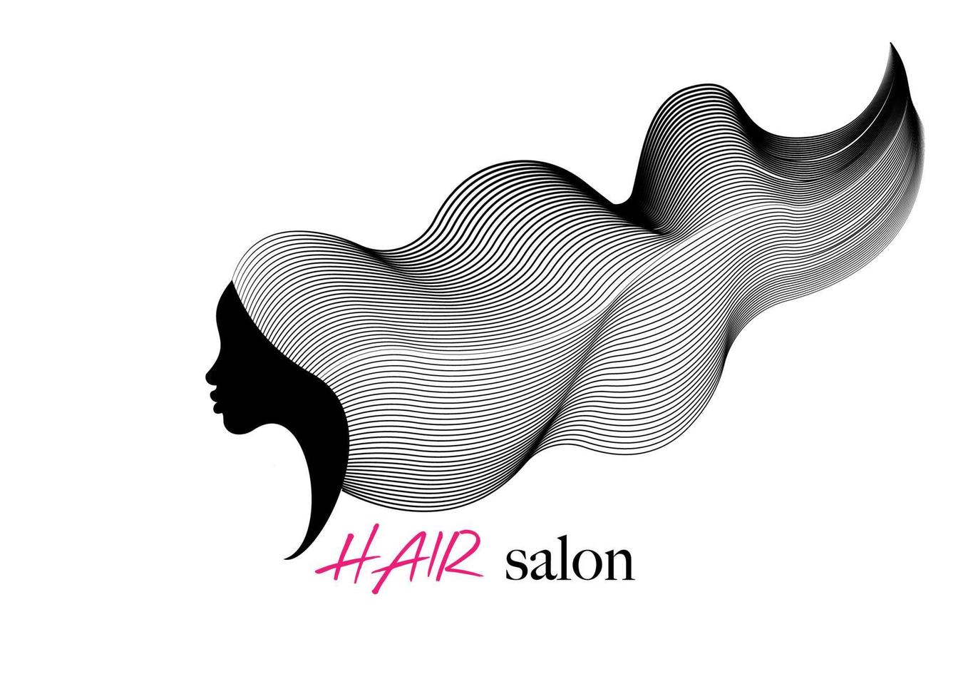 ícone de estilo de cabelo comprido de mulher, logotipo feminino retrato moda onda estilo vetor isolado no fundo branco